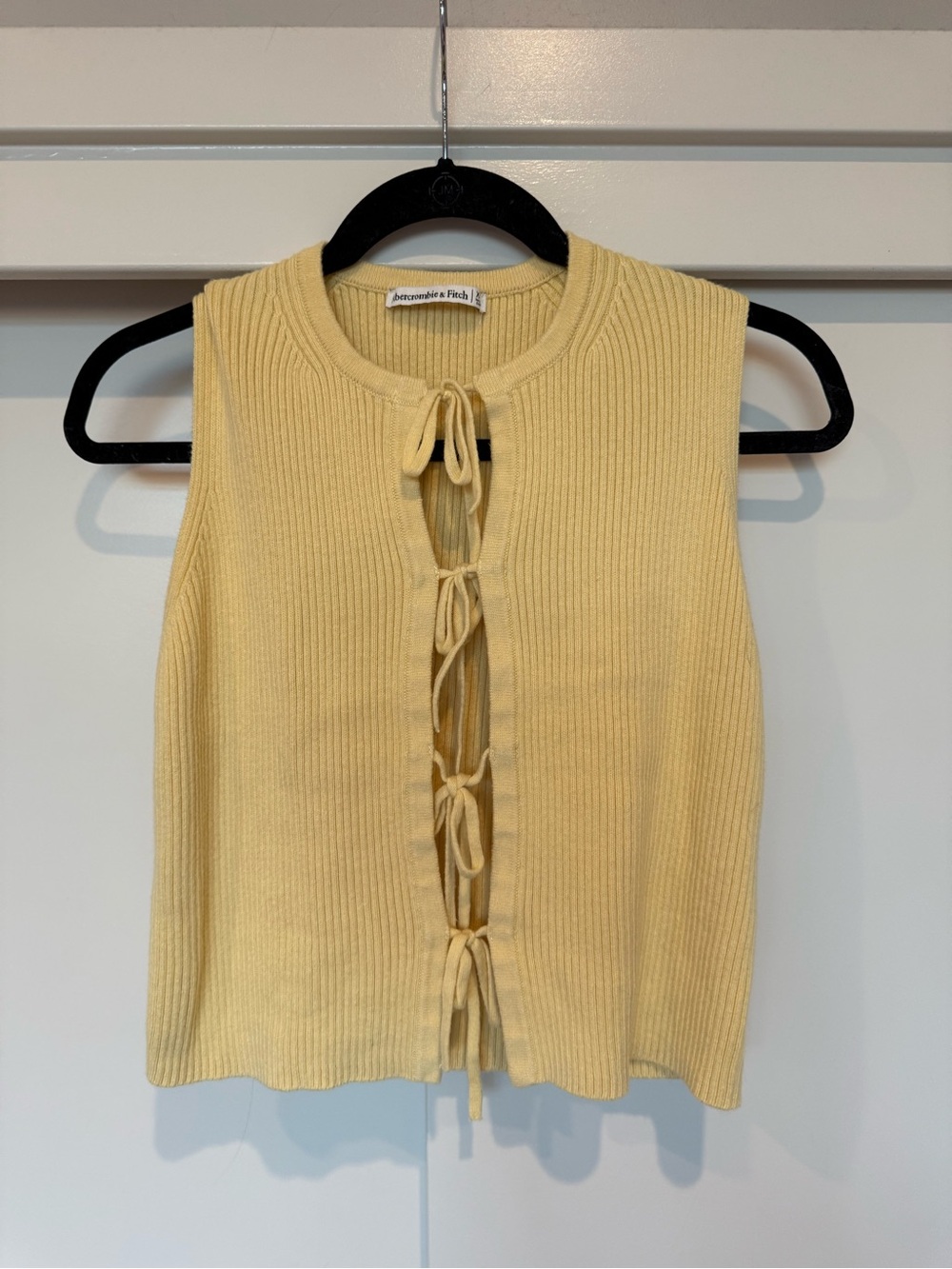 Abercrombie & Fitch Pale Yellow Ribbed Sweater Tie-Front Sleeveless Top